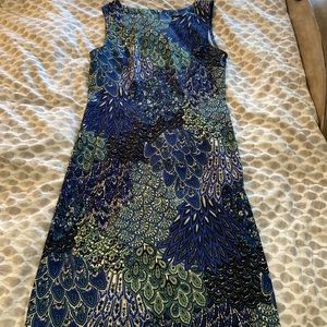 Blue green black white sleeveless dress